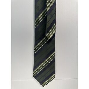 ALFANI Men's 100% Silk Tie Green White Blue Hand Made Striped